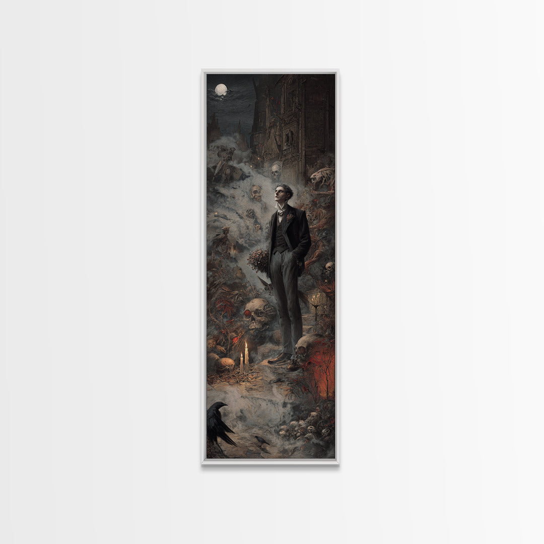 The Ghostly Groom, Medieval Grotesque Art, Tall Narrow Wall Art, Dark Halloween Decor, Canvas Print, Halloween Wall Art