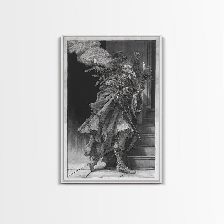 The Ghostly Groom, Renaissance Engraving Art, Vertical Wall Art, Dark Halloween Decor, Canvas Print, Halloween Wall Art