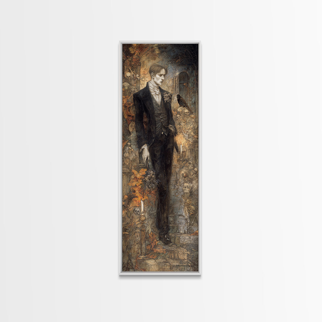 The Ghostly Groom, Visionary Gothic Art, Tall Narrow Wall Art, Dark Fantasy Wall Art, Canvas Print, Halloween Wall Art