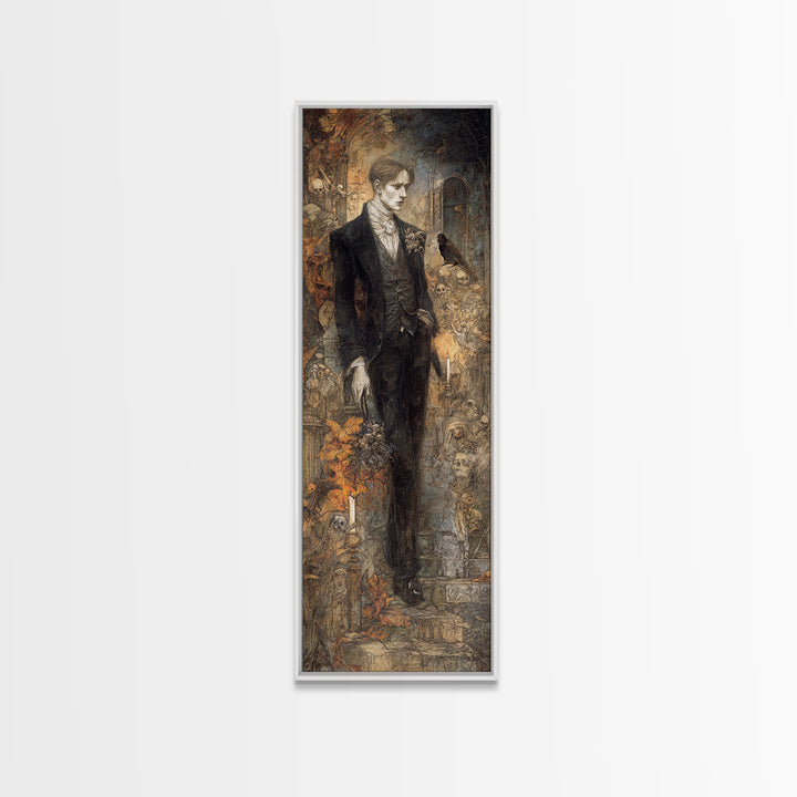 The Ghostly Groom, Visionary Gothic Art, Tall Narrow Wall Art, Dark Fantasy Wall Art, Canvas Print, Halloween Wall Art