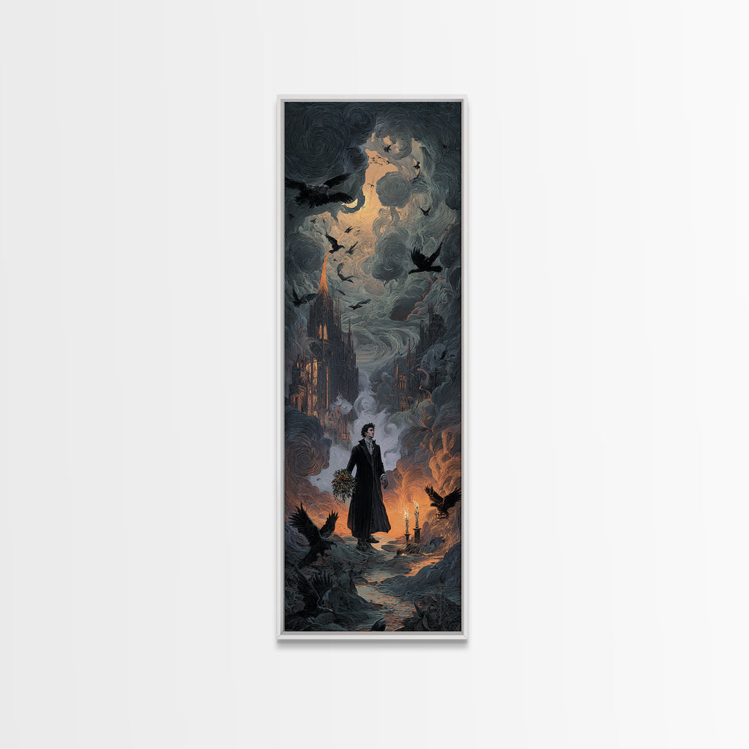 The Ghostly Groom, Apocalyptic Romantic Art, Tall Narrow Wall Art, Dark Halloween Decor, Framed Canvas Print, Halloween Wall Art