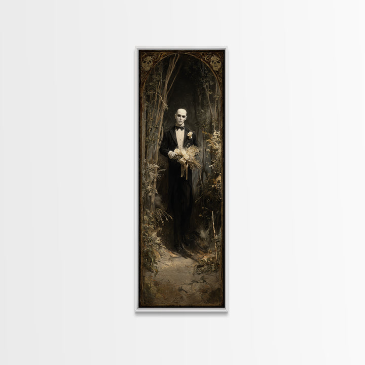 The Ghostly Groom, Symbolist Gothic Landscape, Tall Narrow Wall Art, Dark Halloween Decor, Canvas Print, Halloween Wall Art