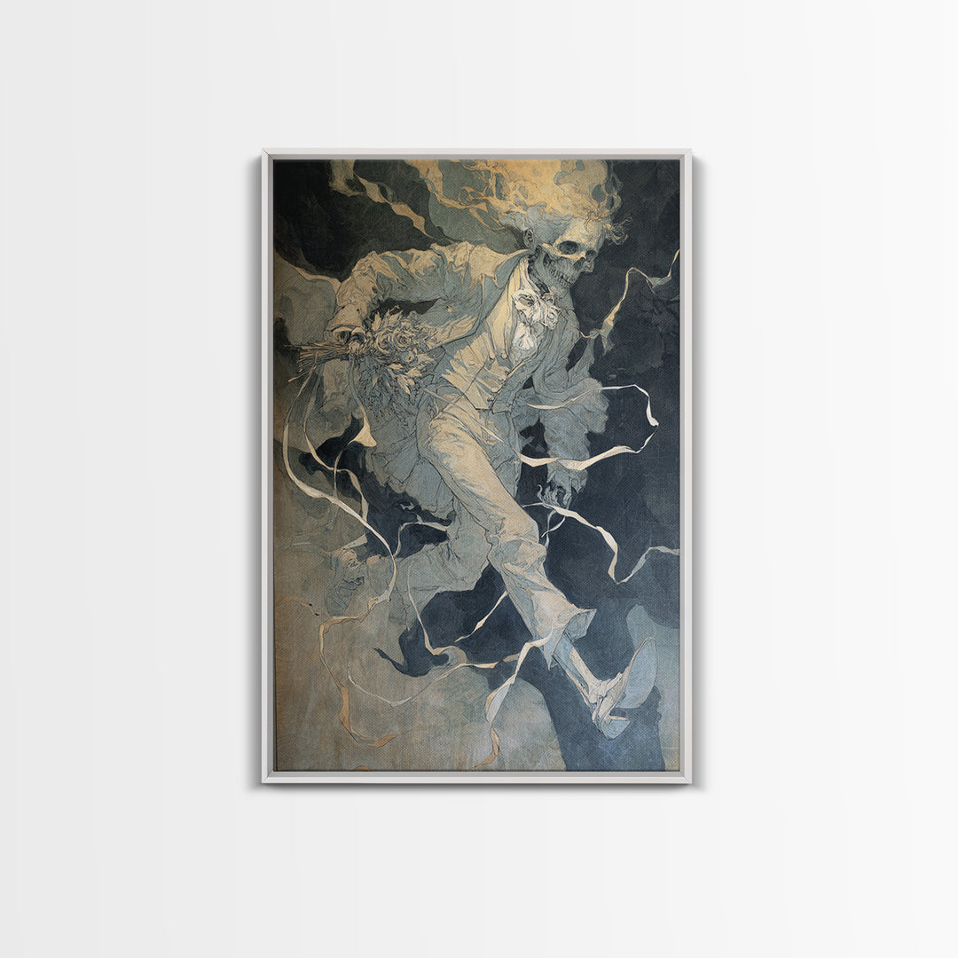 The Ghostly Groom, Decadent Gothic Art, Vertical Wall Art, Dark Halloween Decor, Framed Canvas Print, Halloween Wall Art
