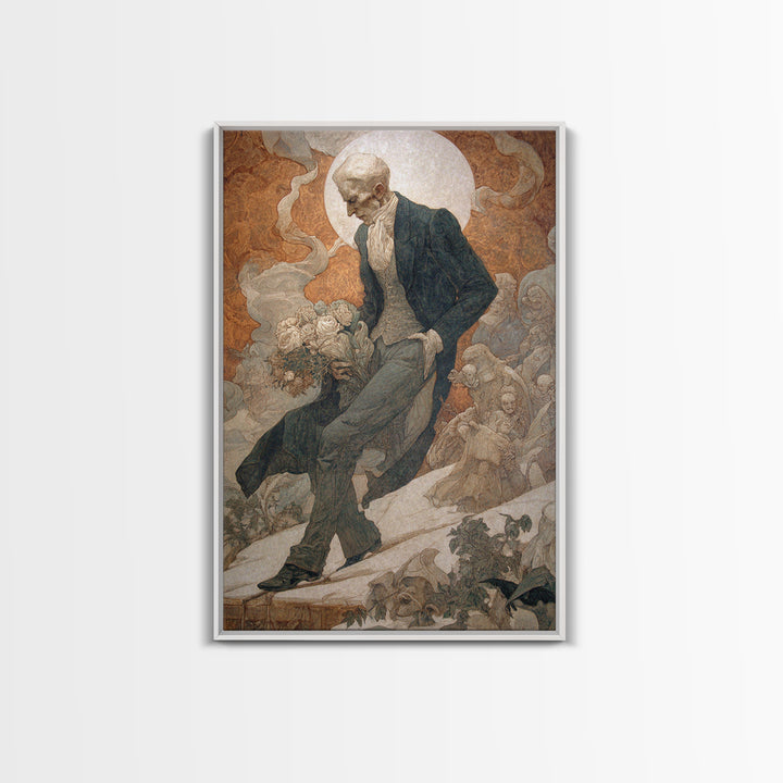 The Ghostly Groom, Symbolist Death Art, Vertical Wall Art, Dark Fantasy Wall Art, Framed Canvas Print, Halloween Wall Art