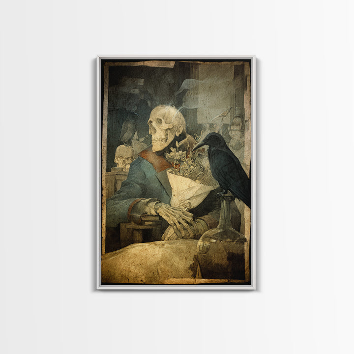 The Ghostly Groom, Symbolist Etching Art, Vertical Wall Art, Dark Fantasy Wall Art, Framed Canvas Print, Halloween Wall Art