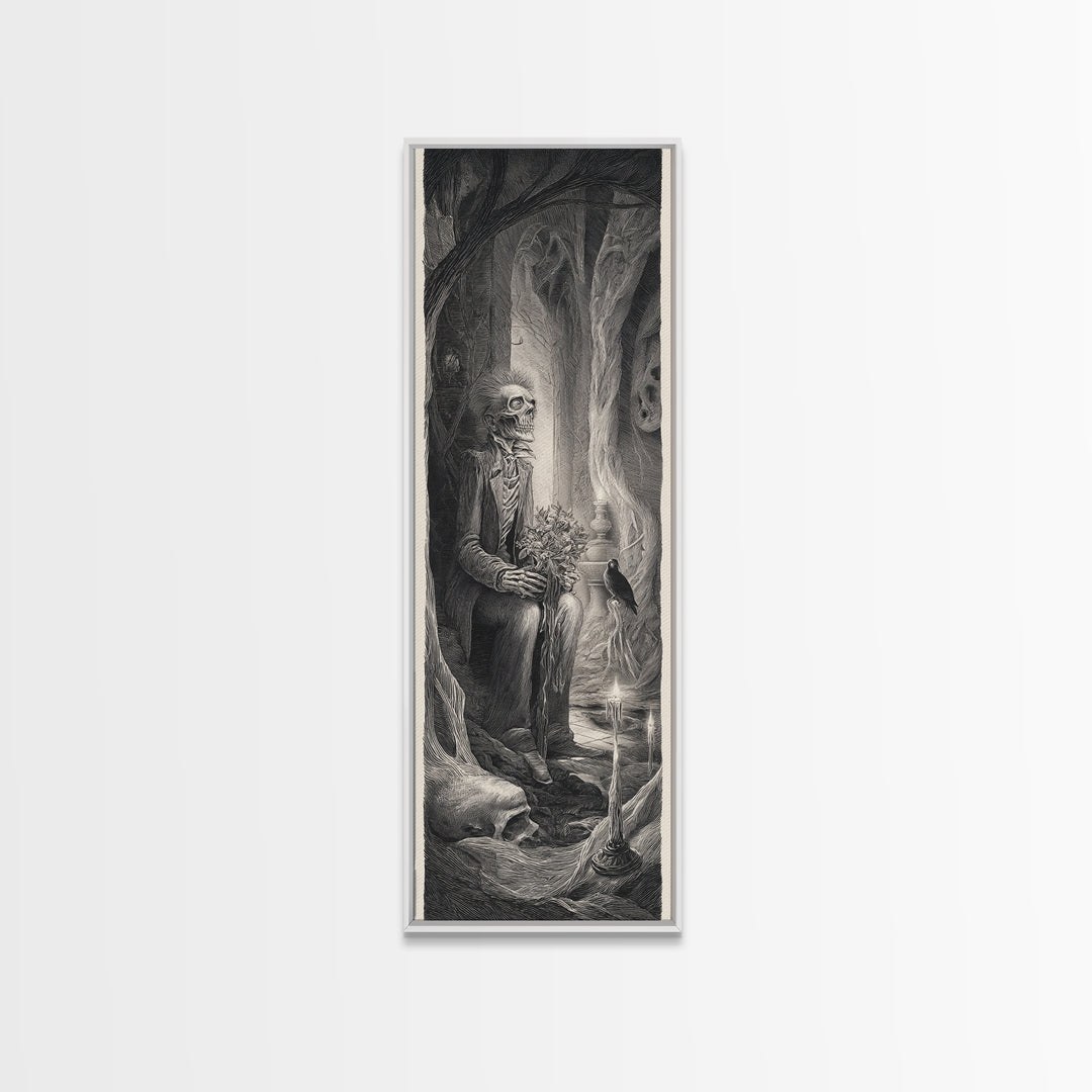 The Ghostly Groom, Expressionist Nightmare Art, Tall Narrow Wall Art, Dark Halloween Decor, Framed Canvas Print, Halloween Wall Art