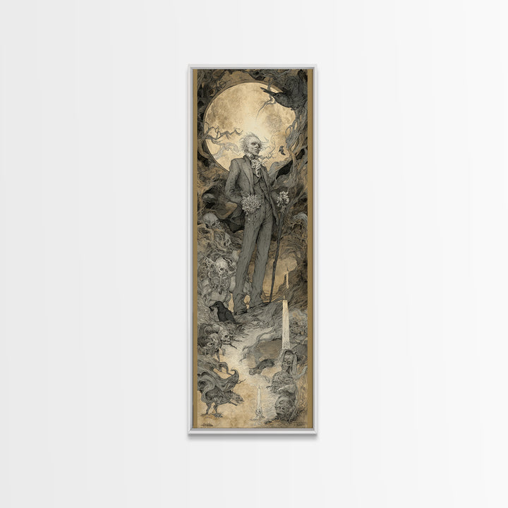 The Ghostly Groom, Gothic Storybook Art, Tall Narrow Wall Art, Macabre Wall Art, Canvas Print, Halloween Wall Art, Gothic Home Decor