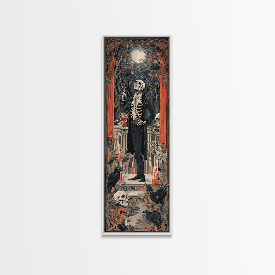 The Ghostly Groom, Macabre Folk Print Art, Tall Narrow Wall Art, Dark Fantasy Wall Art, Canvas Print, Halloween Wall Art