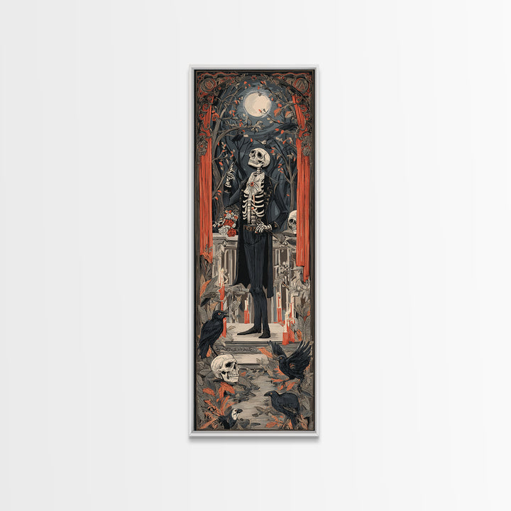 The Ghostly Groom, Macabre Folk Print Art, Tall Narrow Wall Art, Dark Fantasy Wall Art, Canvas Print, Halloween Wall Art