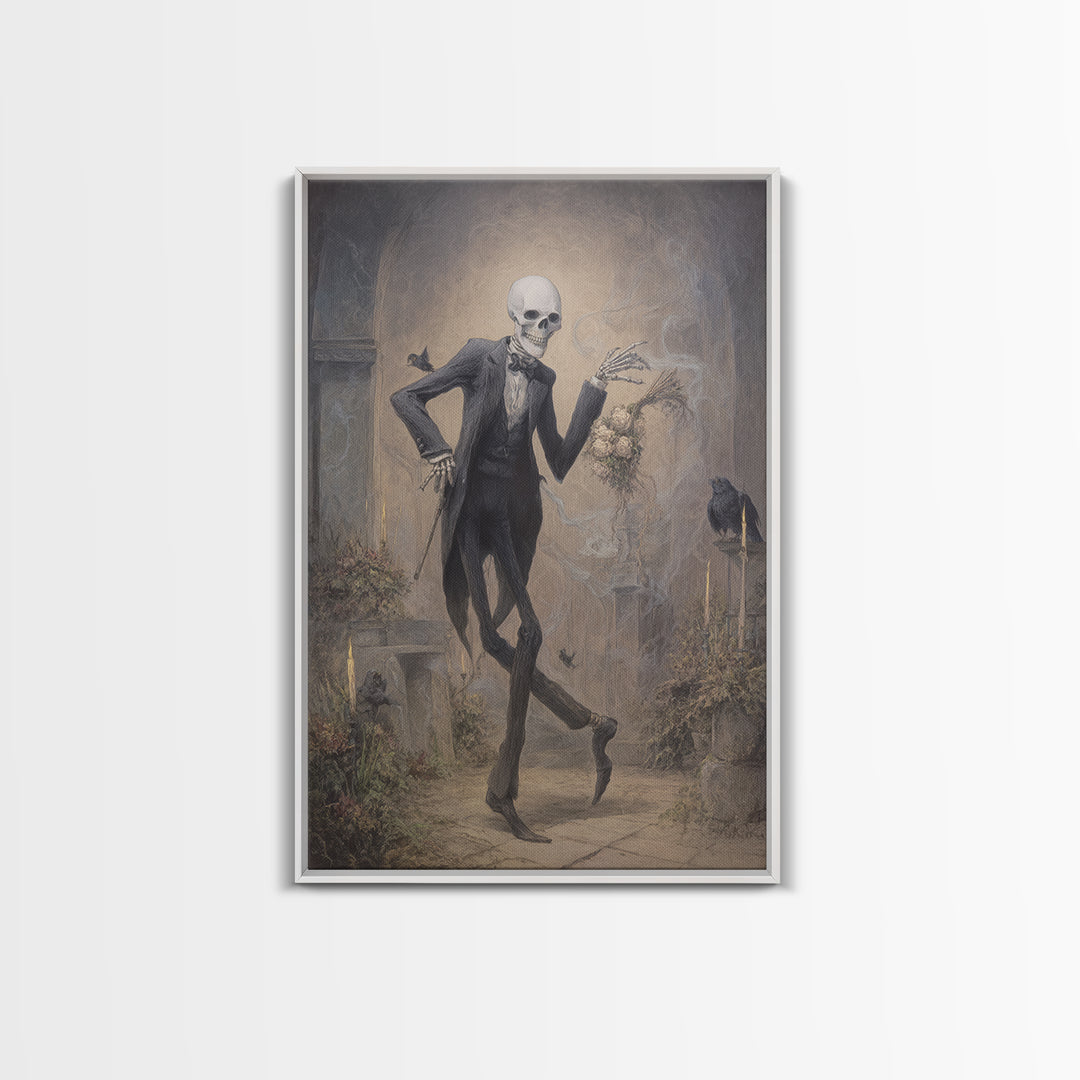 The Ghostly Groom, Victorian Macabre Art, Vertical Wall Art, Dark Halloween Decor, Framed Canvas Print, Halloween Wall Art
