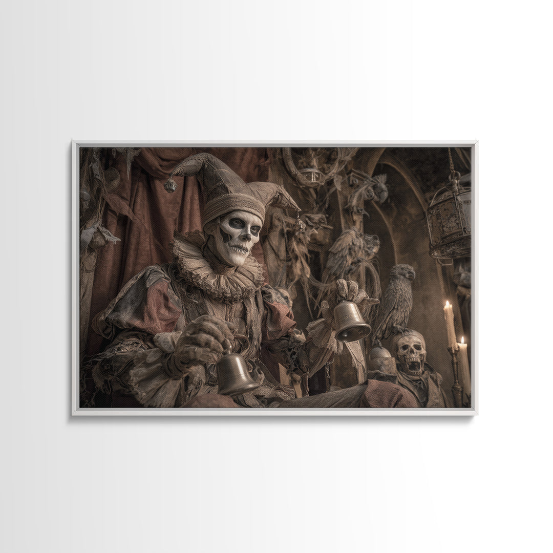 The Phantom Jester, Medieval Grotesque Art, Landscape Wall Art, Gothic Horror Wall Art, Framed Canvas Print, Halloween Wall Art
