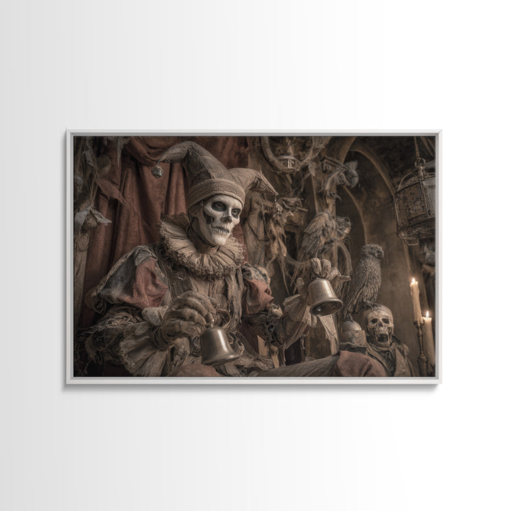The Phantom Jester, Medieval Grotesque Art, Landscape Wall Art, Gothic Horror Wall Art, Framed Canvas Print, Halloween Wall Art