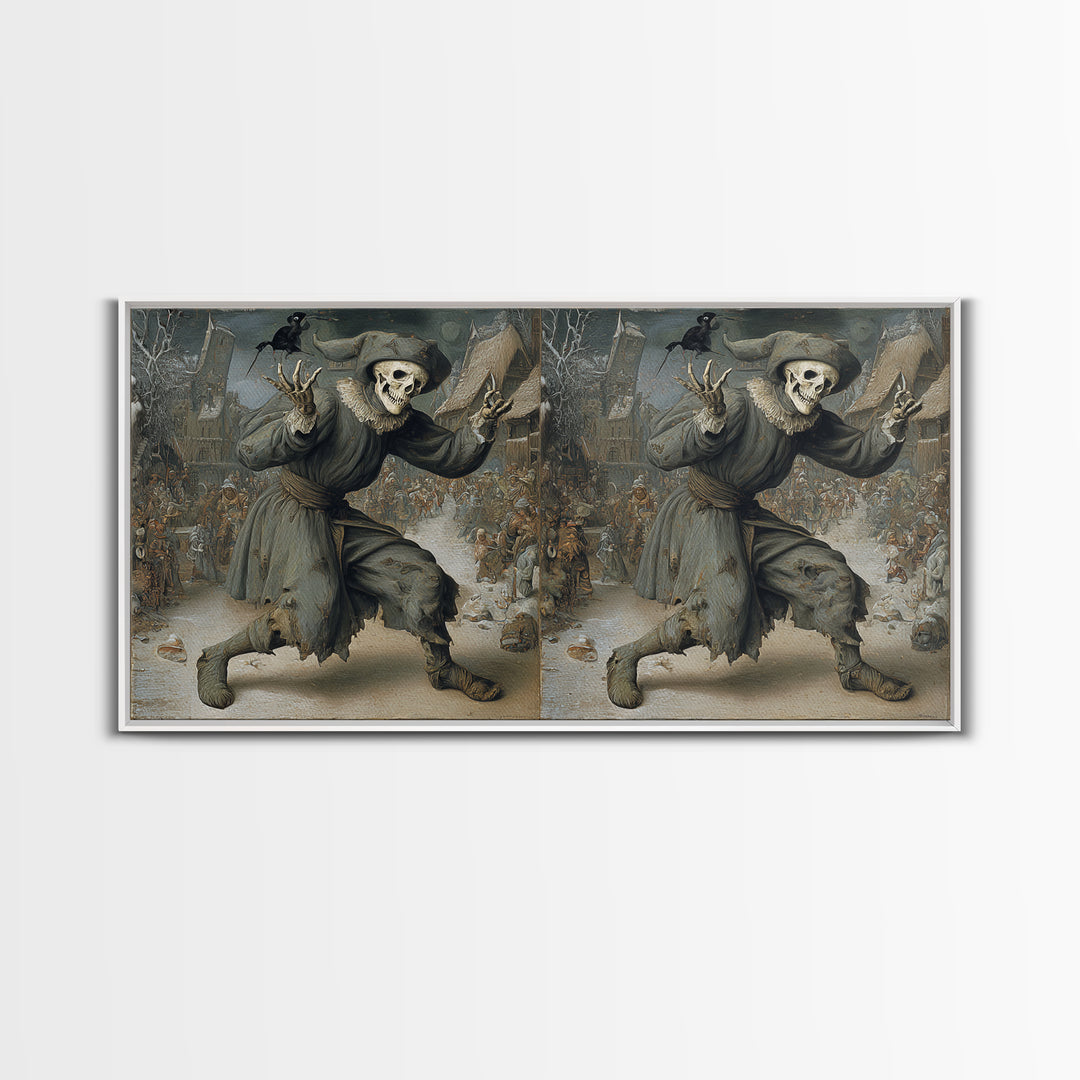 The Phantom Jester, Northern Renaissance Horror, Wide Panoramic Art, Macabre Wall Art, Canvas Print, Halloween Wall Art