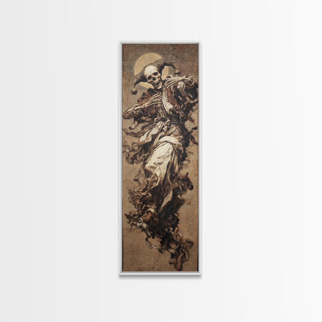 The Phantom Jester, Dark Renaissance Art, Tall Narrow Wall Art, Dark Fantasy Wall Art, Framed Canvas Print, Halloween Wall Art