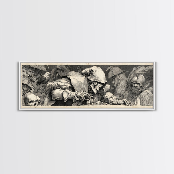 The Phantom Jester, Renaissance Engraving Art, Extra Wide Wall Art, Dark Halloween Decor, Canvas Print, Halloween Wall Art
