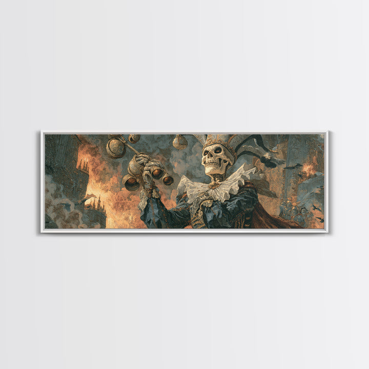 The Phantom Jester, Apocalyptic Romantic Art, Extra Wide Wall Art, Dark Fantasy Wall Art, Framed Canvas Print, Halloween Wall Art