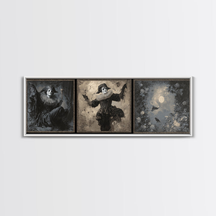 The Phantom Jester, Symbolist Dream Art, Extra Wide Wall Art, Macabre Wall Art, Framed Canvas Print, Halloween Wall Art
