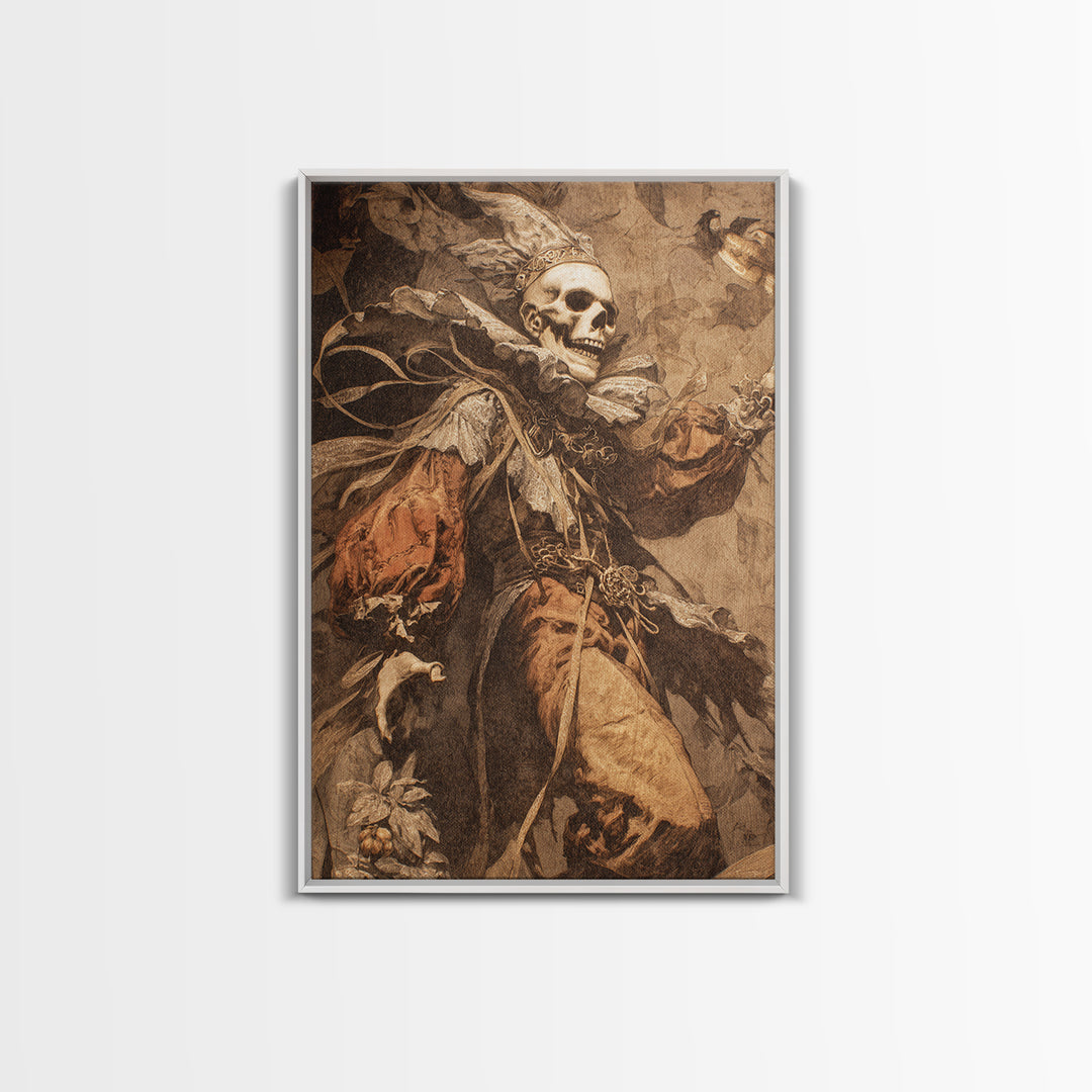 The Phantom Jester, Ornate Symbolist Art, Vertical Wall Art, Dark Fantasy Wall Art, Framed Canvas Print, Halloween Wall Art