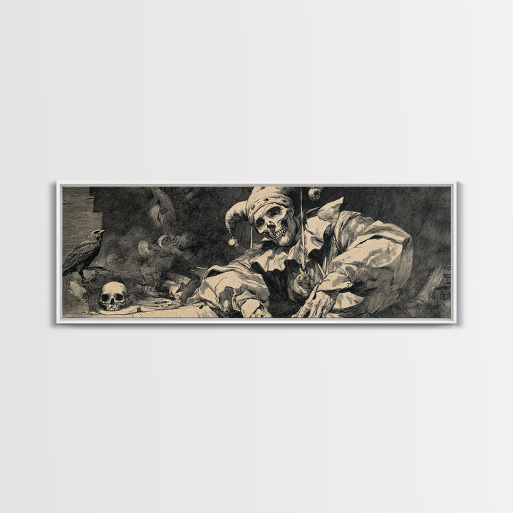 The Phantom Jester, Decadent Gothic Art, Extra Wide Wall Art, Dark Fantasy Wall Art, Framed Canvas Print, Halloween Wall Art