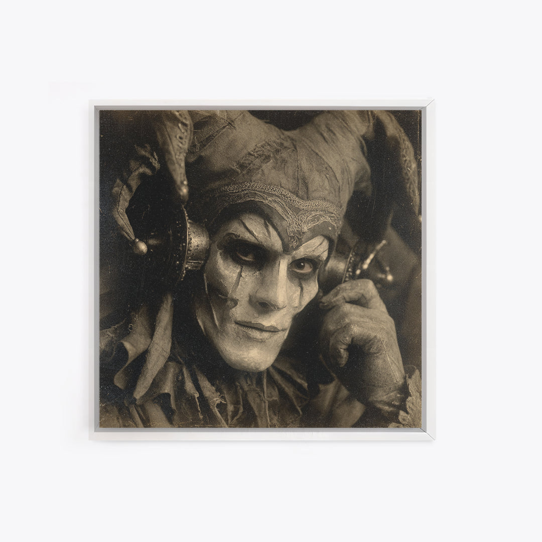 The Phantom Jester, Dark Symbolist Art, Square Wall Art, Gothic Horror Wall Art, Framed Canvas Print, Halloween Wall Art