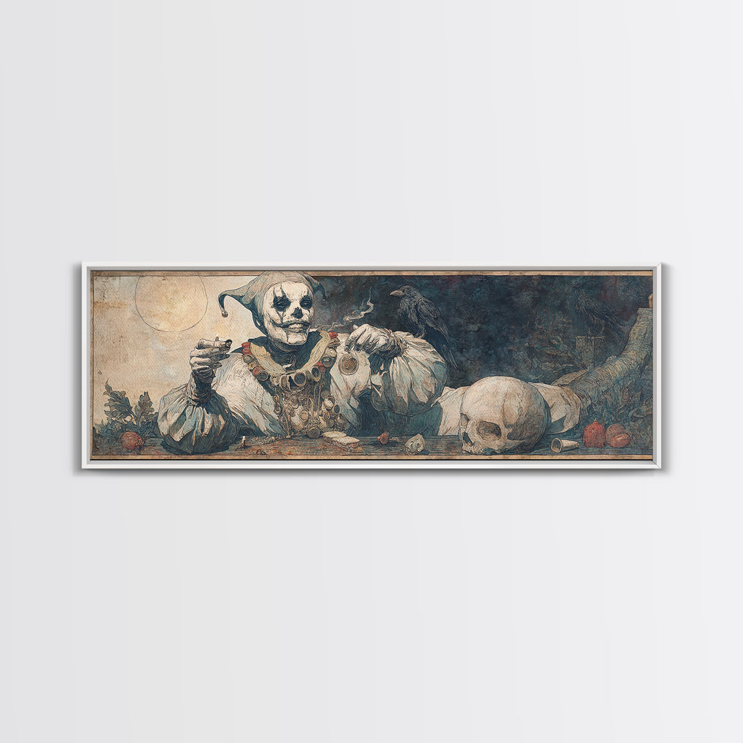 The Phantom Jester, Expressionist Gothic Art, Extra Wide Wall Art, Dark Fantasy Wall Art, Canvas Print, Halloween Wall Art, Halloween Decor
