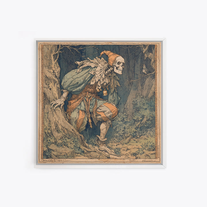 The Phantom Jester, Gothic Storybook Art, Square Wall Art, Dark Fantasy Wall Art, Canvas Print, Halloween Wall Art, Gothic Home Decor