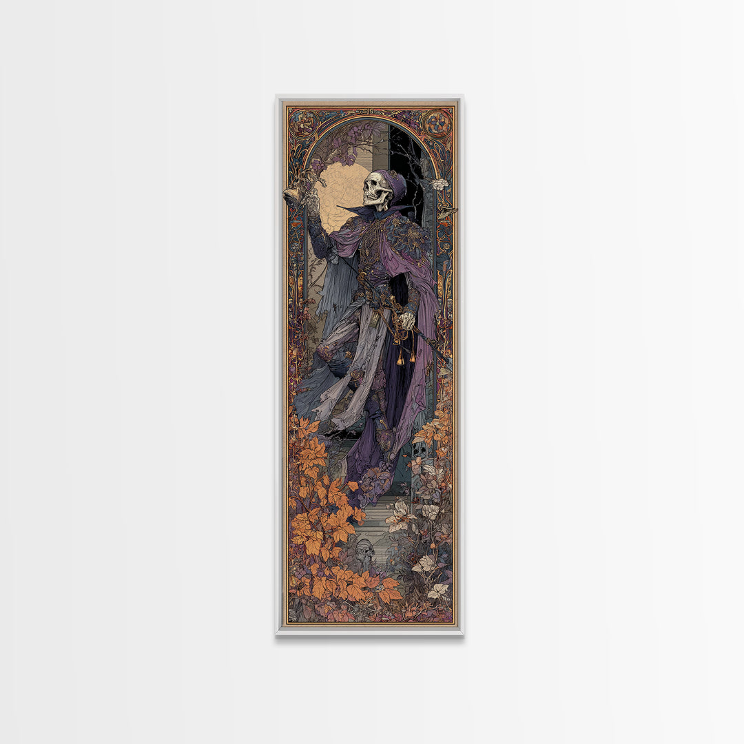 The Phantom Jester, Stained Glass Gothic Art, Tall Narrow Wall Art, Macabre Wall Art, Canvas Print, Halloween Wall Art, Spooky Wall Decor