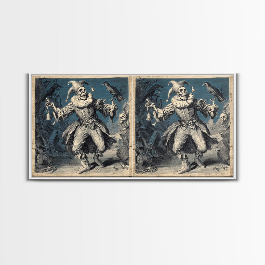 The Phantom Jester, Macabre Folk Print Art, Wide Panoramic Art, Gothic Horror Wall Art, Canvas Print, Halloween Wall Art