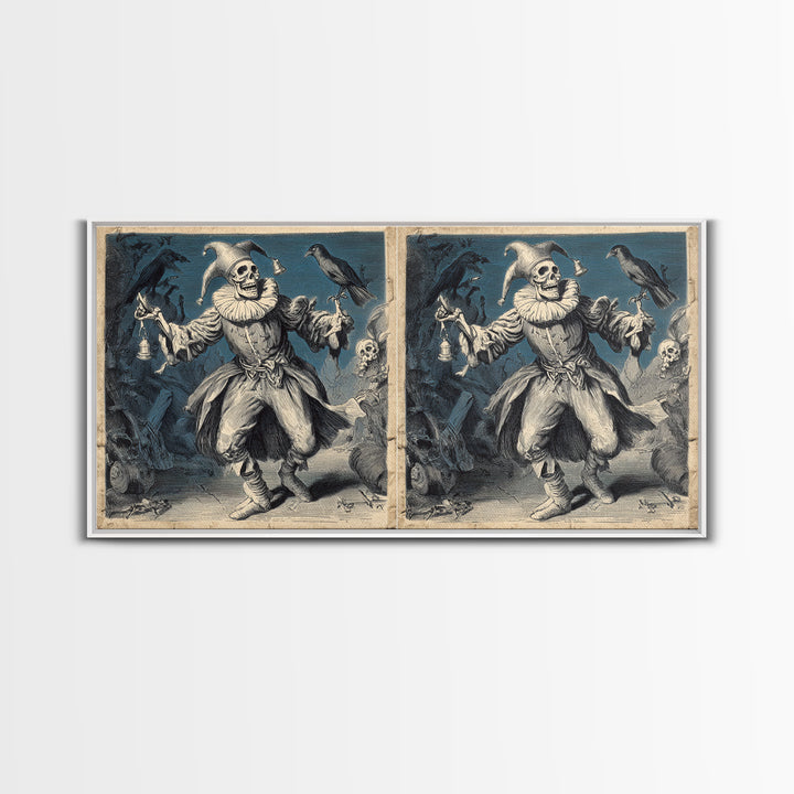 The Phantom Jester, Macabre Folk Print Art, Wide Panoramic Art, Gothic Horror Wall Art, Canvas Print, Halloween Wall Art
