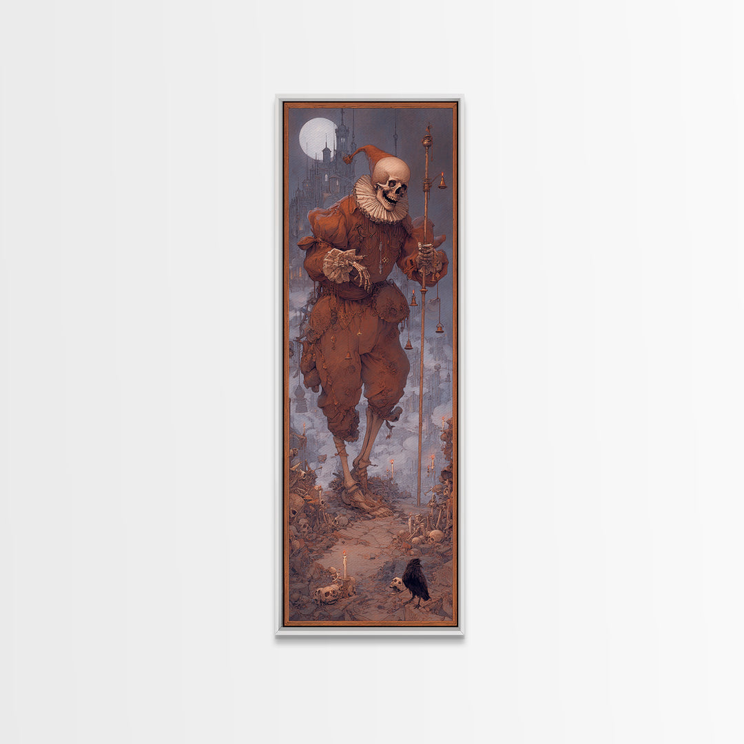The Phantom Jester, Surreal Apocalyptic Art, Tall Narrow Wall Art, Macabre Wall Art, Canvas Print, Halloween Wall Art