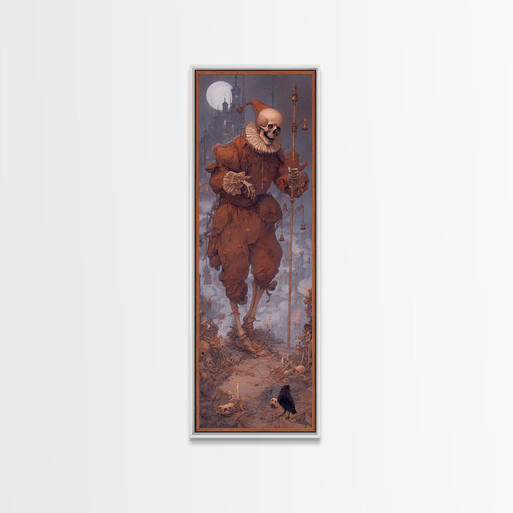 The Phantom Jester, Surreal Apocalyptic Art, Tall Narrow Wall Art, Macabre Wall Art, Canvas Print, Halloween Wall Art