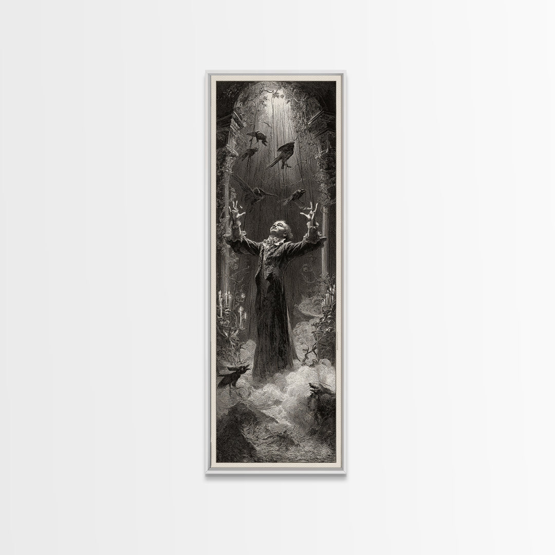 The Marionette Master, Gothic Engraving Art, Tall Narrow Wall Art, Macabre Wall Art, Canvas Print, Halloween Wall Art