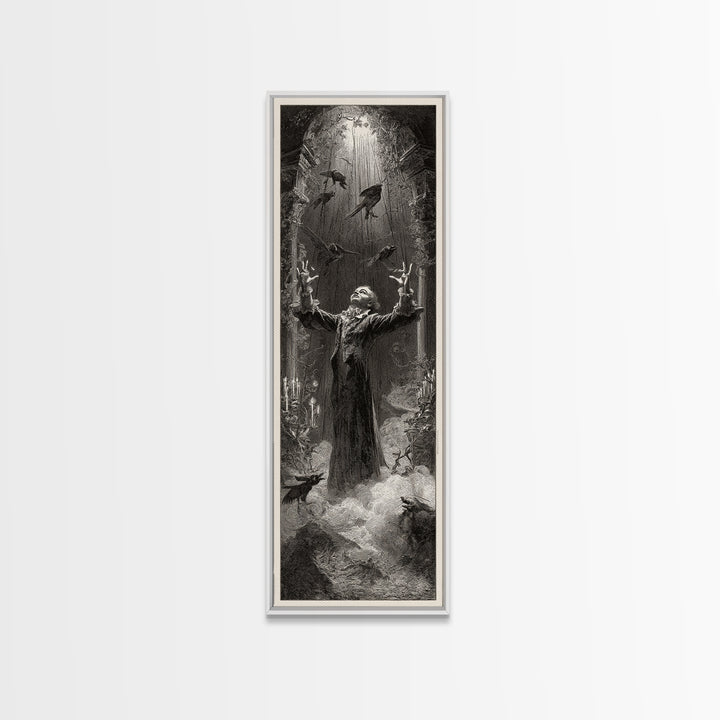 The Marionette Master, Gothic Engraving Art, Tall Narrow Wall Art, Macabre Wall Art, Canvas Print, Halloween Wall Art