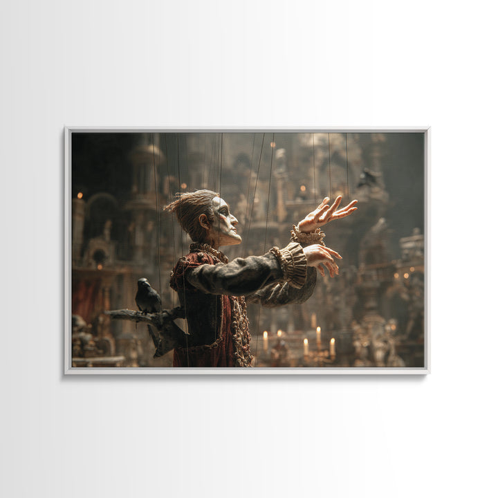 The Marionette Master, Medieval Grotesque Art, Landscape Wall Art, Dark Fantasy Wall Art, Framed Canvas Print, Halloween Wall Art