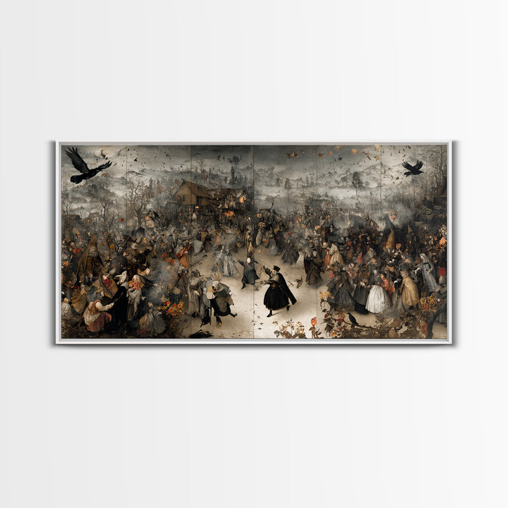 The Marionette Master, Northern Renaissance Horror, Wide Panoramic Art, Dark Halloween Decor, Canvas Print, Halloween Wall Art