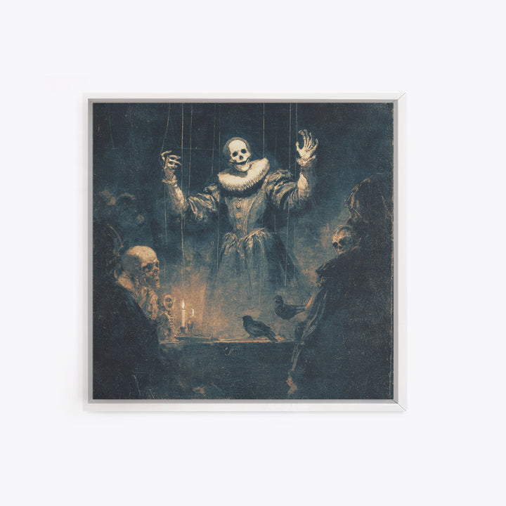 The Marionette Master, Danse Macabre Art, Square Wall Art, Dark Halloween Decor, Framed Canvas Print, Halloween Wall Art