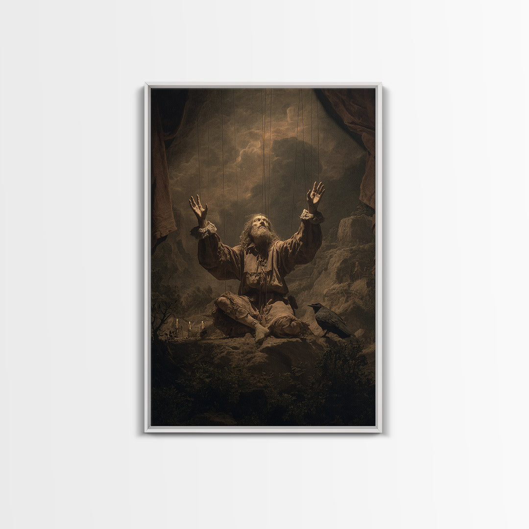 The Marionette Master, Baroque Witchcraft Art, Vertical Wall Art, Dark Halloween Decor, Canvas Print, Halloween Wall Art
