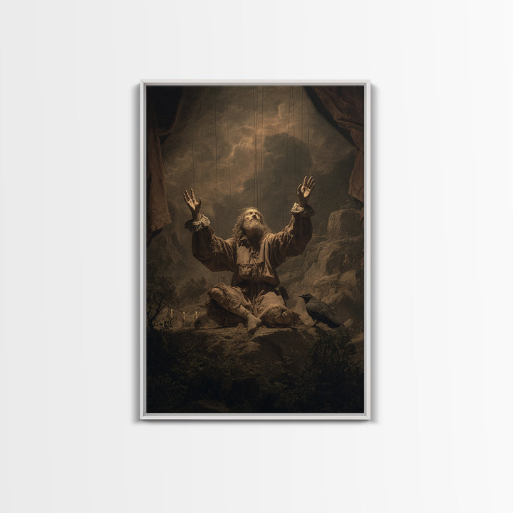 The Marionette Master, Baroque Witchcraft Art, Vertical Wall Art, Dark Halloween Decor, Canvas Print, Halloween Wall Art