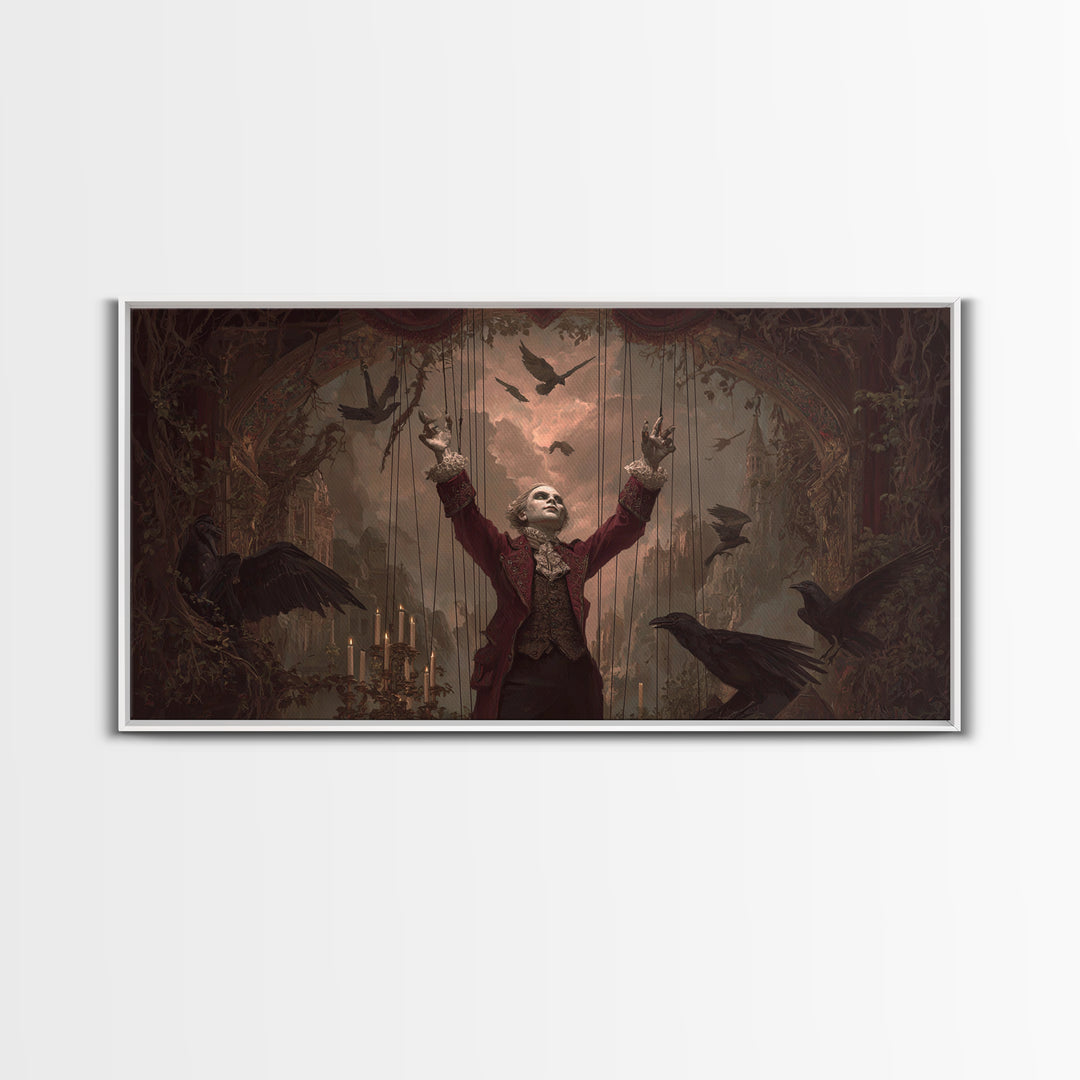 The Marionette Master, Apocalyptic Romantic Art, Wide Panoramic Art, Gothic Horror Wall Art, Canvas Print, Halloween Wall Art