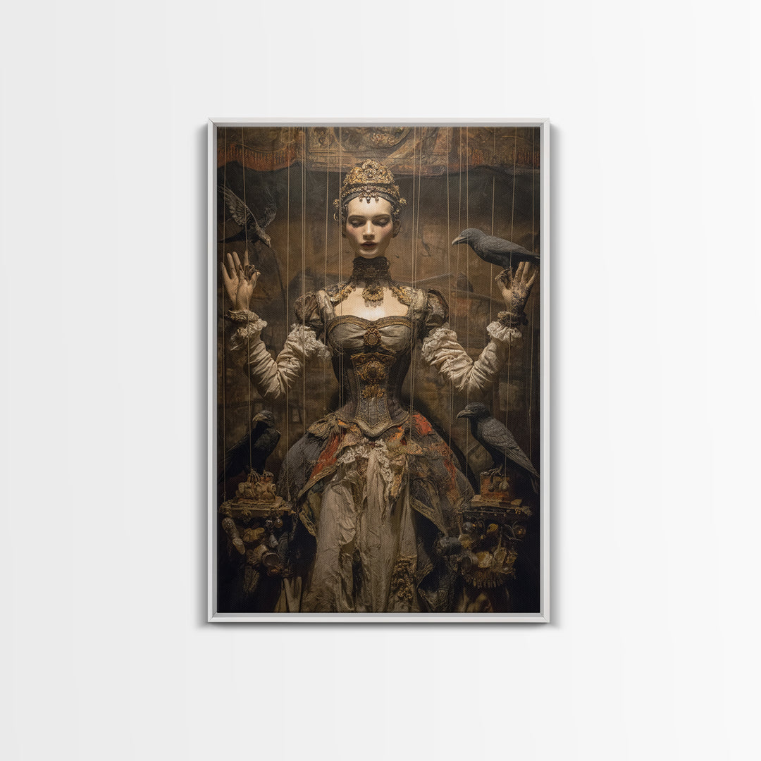 The Marionette Master, Ornate Symbolist Art, Vertical Wall Art, Dark Halloween Decor, Canvas Print, Halloween Wall Art