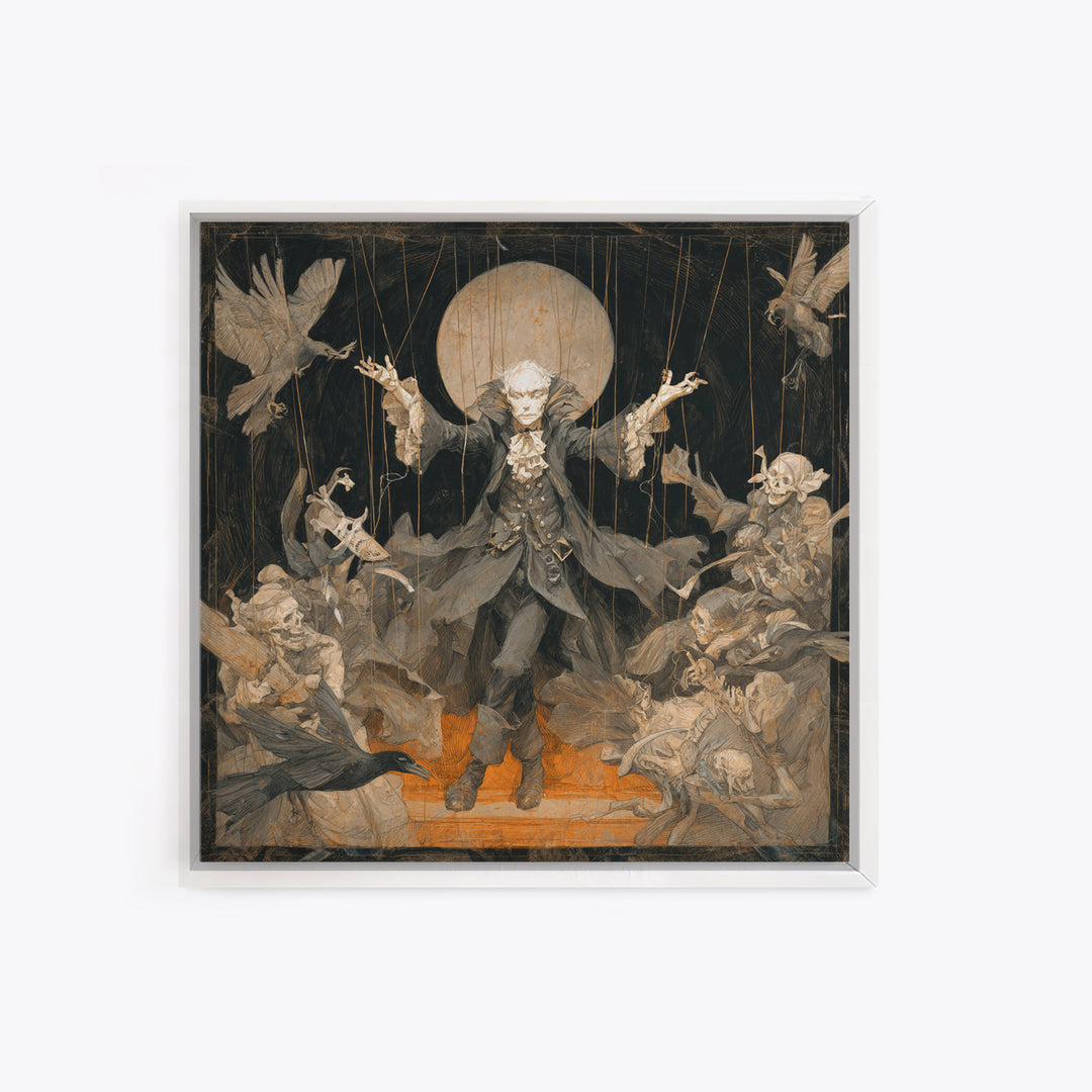The Marionette Master, Decadent Gothic Art, Square Wall Art, Macabre Wall Art, Framed Canvas Print, Halloween Wall Art