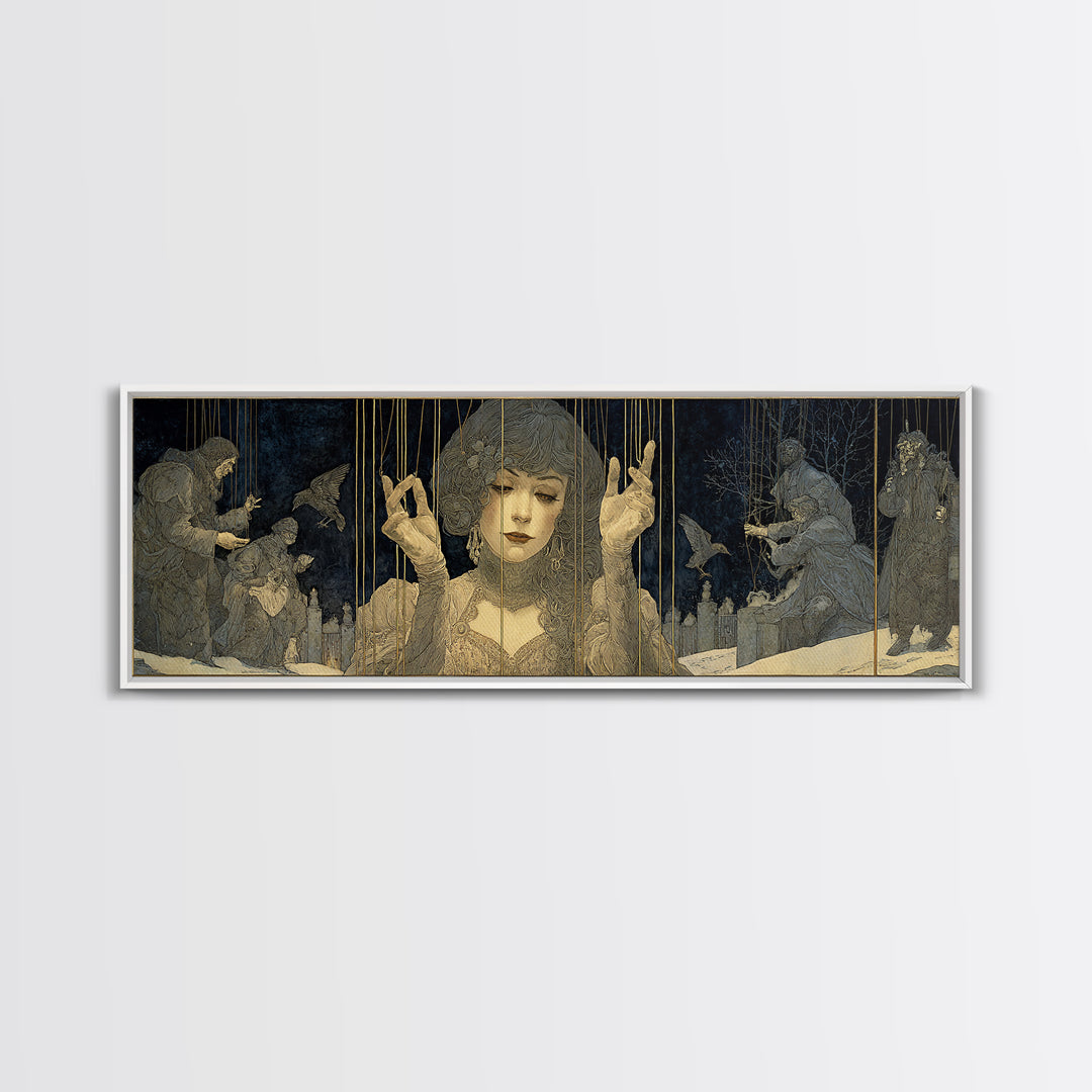The Marionette Master, Symbolist Death Art, Extra Wide Wall Art, Macabre Wall Art, Canvas Print, Halloween Wall Art, Halloween Decor