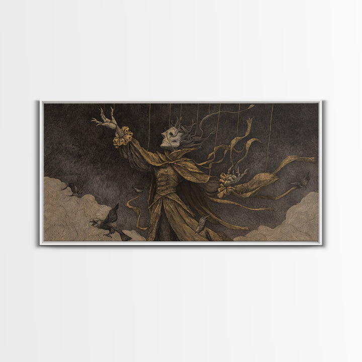The Marionette Master, Expressionist Nightmare Art, Wide Panoramic Art, Dark Fantasy Wall Art, Canvas Print, Halloween Wall Art