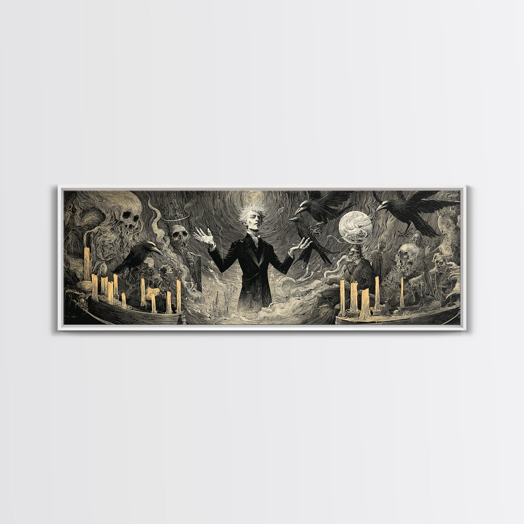 The Marionette Master, Expressionist Gothic Art, Extra Wide Wall Art, Macabre Wall Art, Framed Canvas Print, Halloween Wall Art