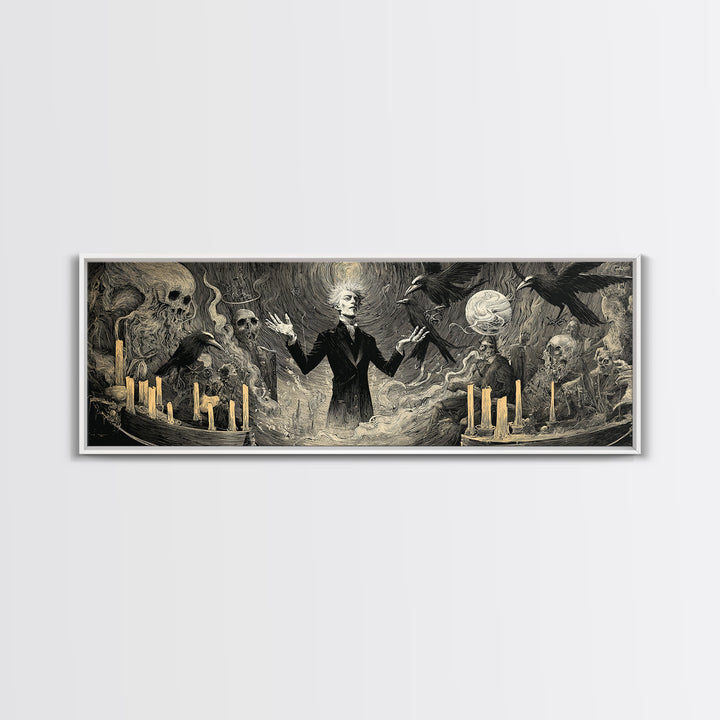 The Marionette Master, Expressionist Gothic Art, Extra Wide Wall Art, Macabre Wall Art, Framed Canvas Print, Halloween Wall Art