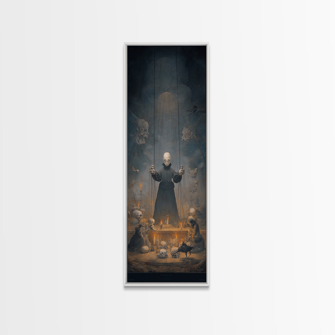 The Marionette Master, Surreal Apocalyptic Art, Tall Narrow Wall Art, Gothic Horror Wall Art, Framed Canvas Print