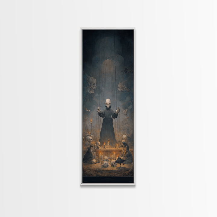 The Marionette Master, Surreal Apocalyptic Art, Tall Narrow Wall Art, Gothic Horror Wall Art, Framed Canvas Print