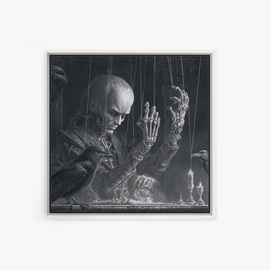The Marionette Master, Biomechanical Horror Art, Square Wall Art, Dark Halloween Decor, Framed Canvas Print, Halloween Wall Art