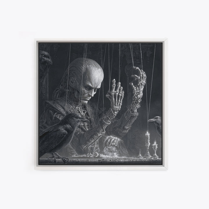 The Marionette Master, Biomechanical Horror Art, Square Wall Art, Dark Halloween Decor, Framed Canvas Print, Halloween Wall Art