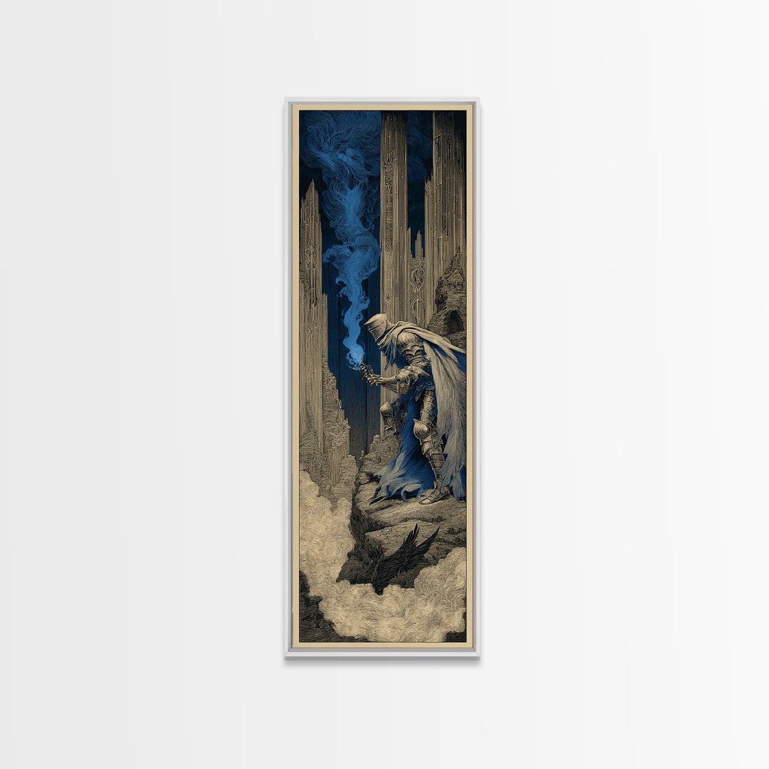 The Spectral Knight, Gothic Engraving Art, Tall Narrow Wall Art, Dark Halloween Decor, Canvas Print, Halloween Wall Art
